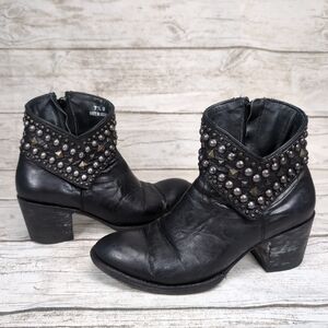 Old Gringo Studded Black Leather Heeled Biker Moto Boots Women Size 7.5